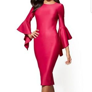TIERED-SLEEVE SHEATH DRESS Magenta